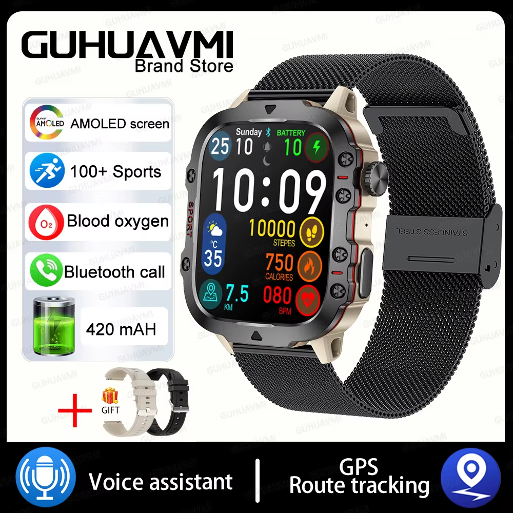 For Xiaomi Military GPS Tracker Smart Watch Men IP68 5ATM Outdoor Sports Fitness Tracker Health Monitor 1.96" BT Call Smartwatch