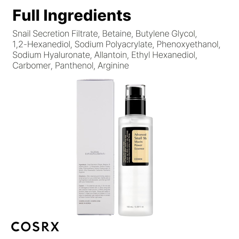 Snail Mucin 96% Power Repairing Essence 3.38 Fl.Oz 100Ml, Hydrating Serum for Fa