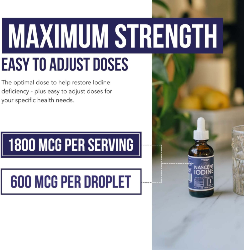 Nascent Iodine Supplement 400 Servings, Glass Bottle, Vegan, 1800 Mcg - 600 Mcg