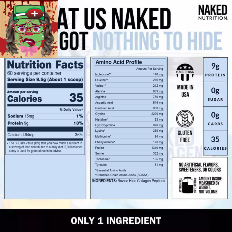 Naked Collagen Peptides Protein Powder, Grass-Fed, 60 Servings, Unflavored