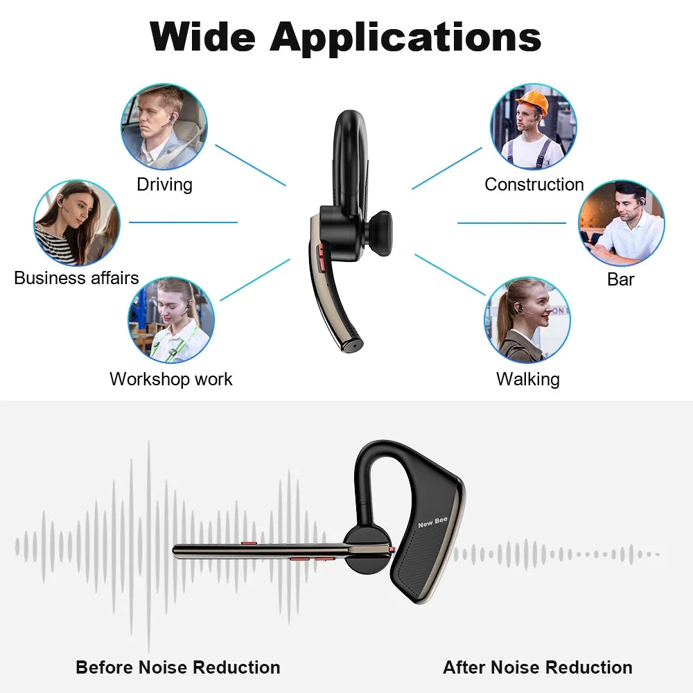 (2 Pack) Bluetooth Headset M50 Wireless Noise Cancelling Earpiece for Cell Phone