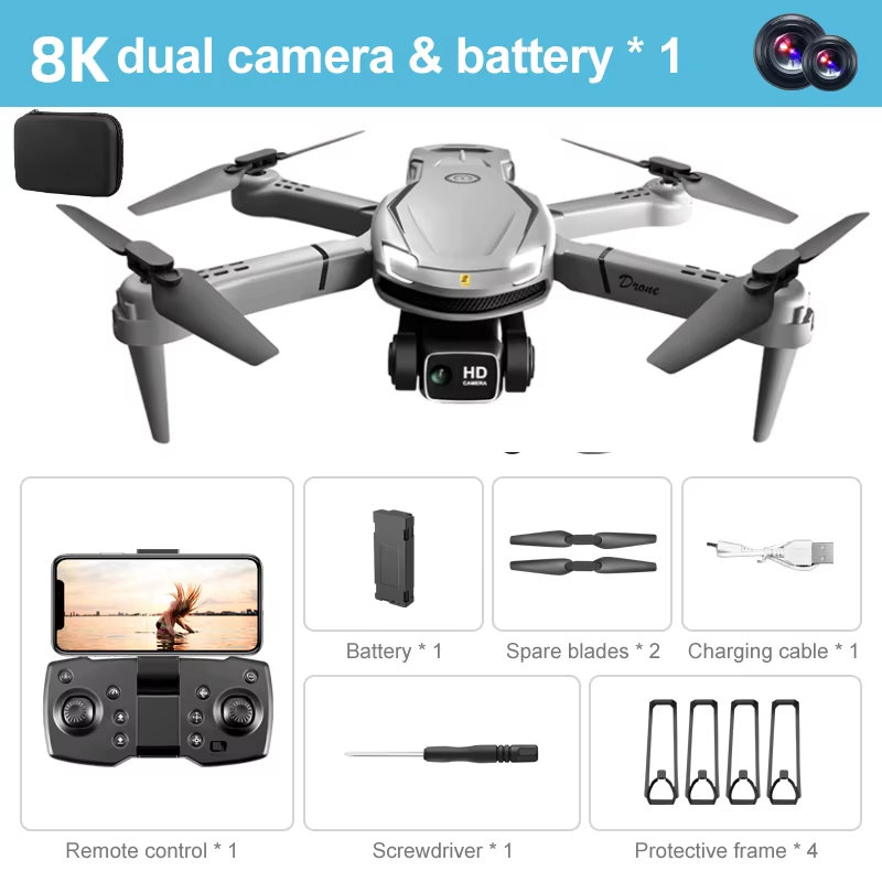 V88 Drone 8K Professional HD Aerial Dual-Camera 5G GPS Obstacle Avoidance Drone Remote Control Quadcopter Toy UAV 10000M Grey Dual-8K-1B
