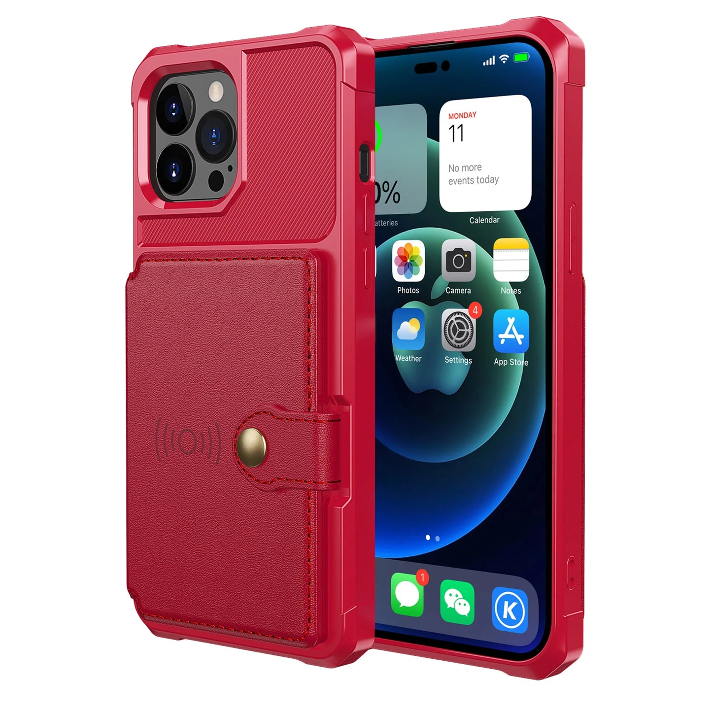 Iphone 14 Pro Max Wallet Case, Shockproof Rubber Card Holder Wallet PU Leather Back Phone Case Kickstand Protective Scratch Hybrid Bumper Shell for Apple Iphone 14 Pro Max 6.7 Inch, Red