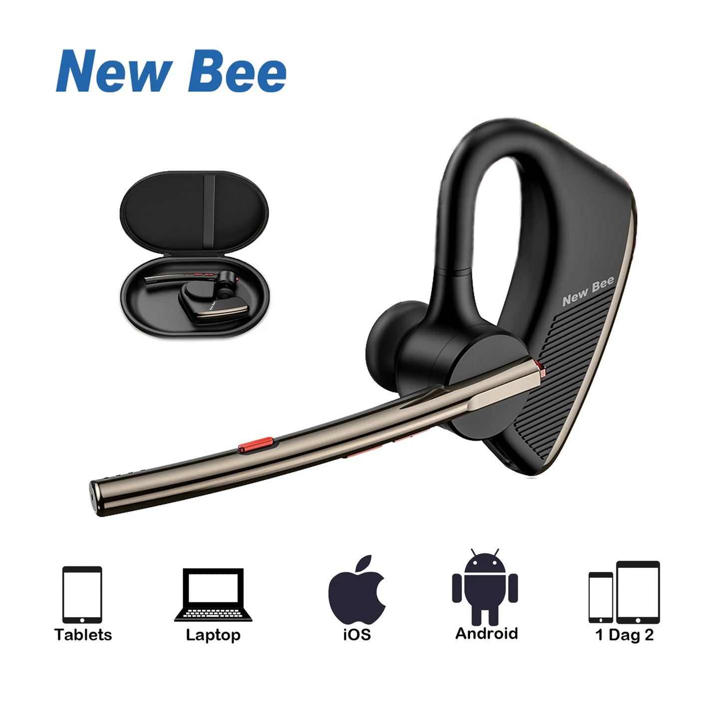 (2 Pack) Bluetooth Headset M50 Wireless Noise Cancelling Earpiece for Cell Phone