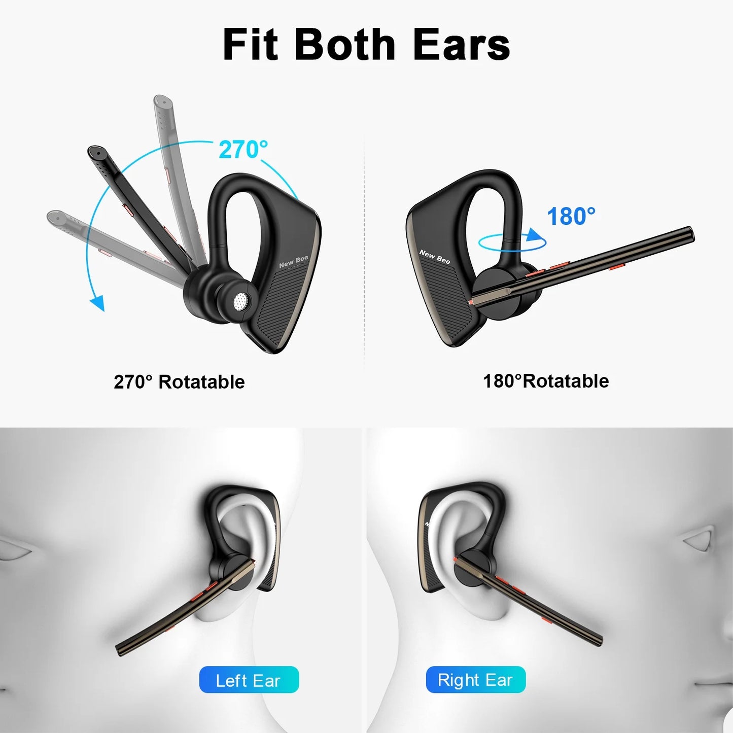 (2 Pack) Bluetooth Headset M50 Wireless Noise Cancelling Earpiece for Cell Phone
