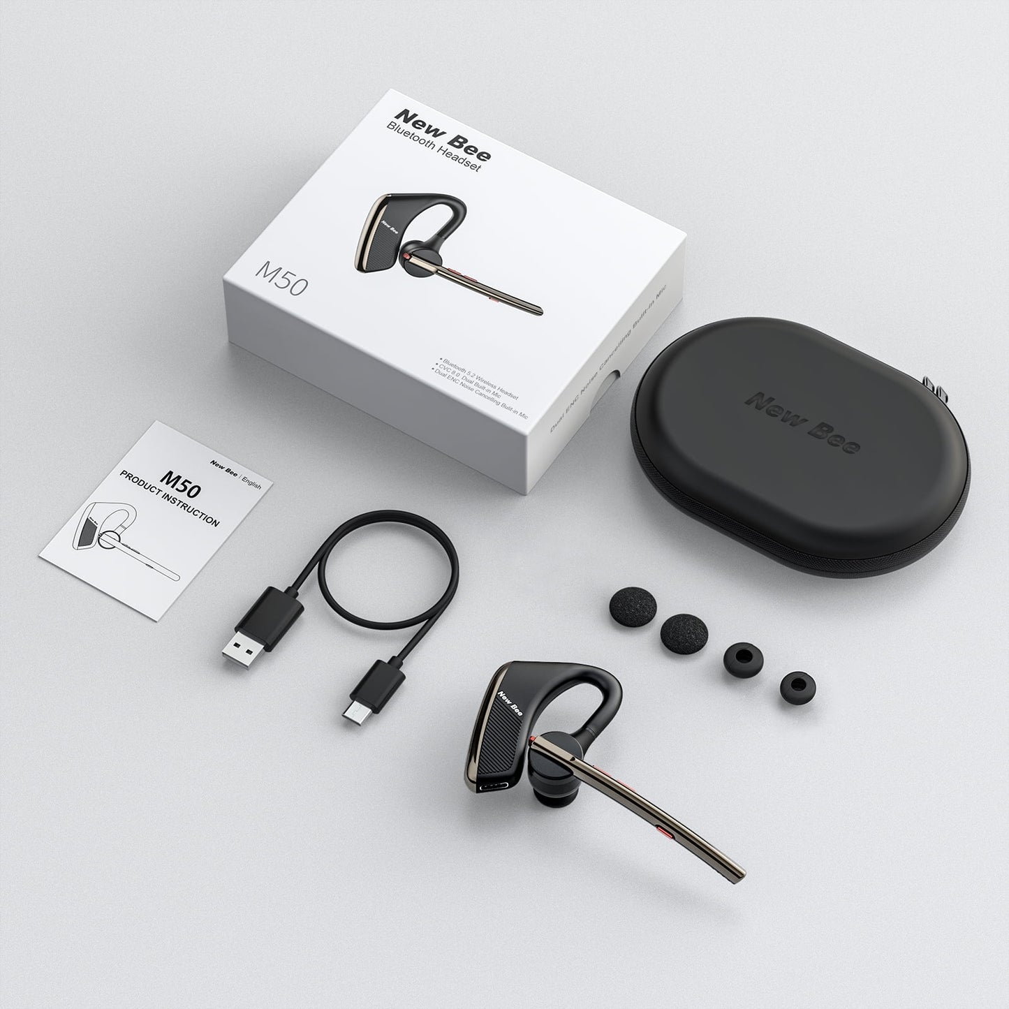 (2 Pack) Bluetooth Headset M50 Wireless Noise Cancelling Earpiece for Cell Phone