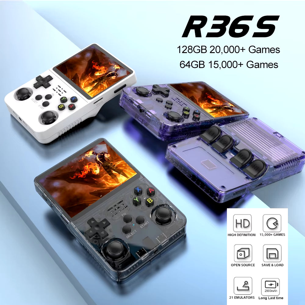 Open Source R36S Retro Handheld Video Game Console Linux System 3.5 Inch IPS Screen Portable Pocket Video Player R35S 64G Games