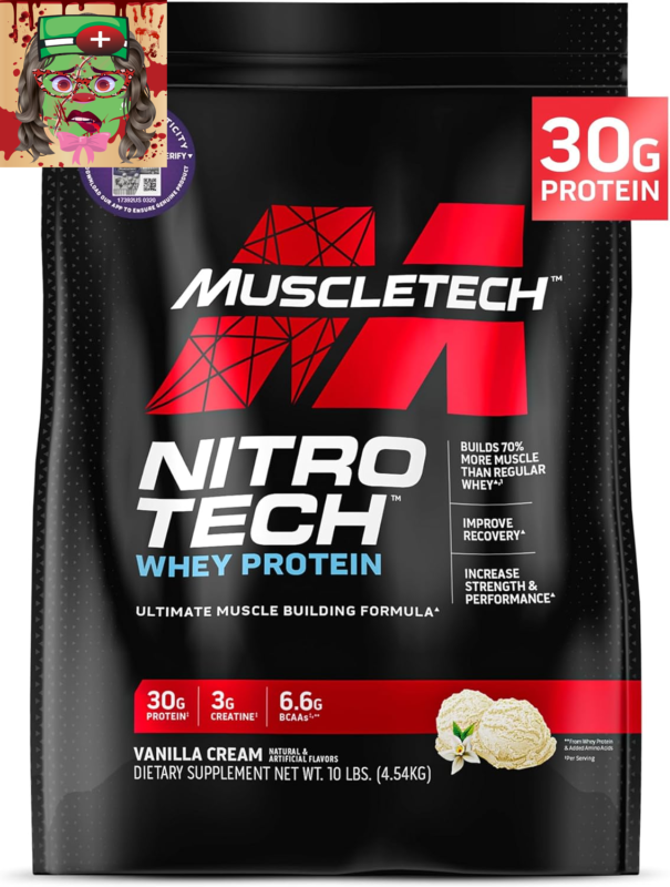 Muscletech Whey Protein Powder (Vanilla Cream, 10 Pound) - Nitro-Tech Muscle Bui