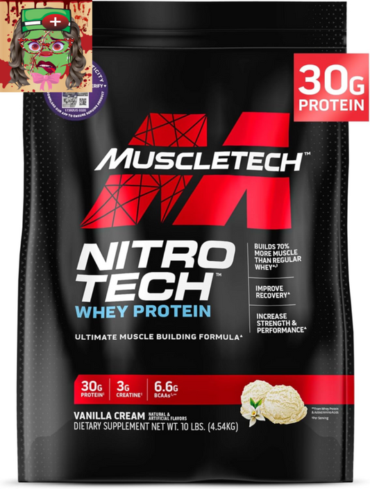 Muscletech Whey Protein Powder (Vanilla Cream, 10 Pound) - Nitro-Tech Muscle Bui