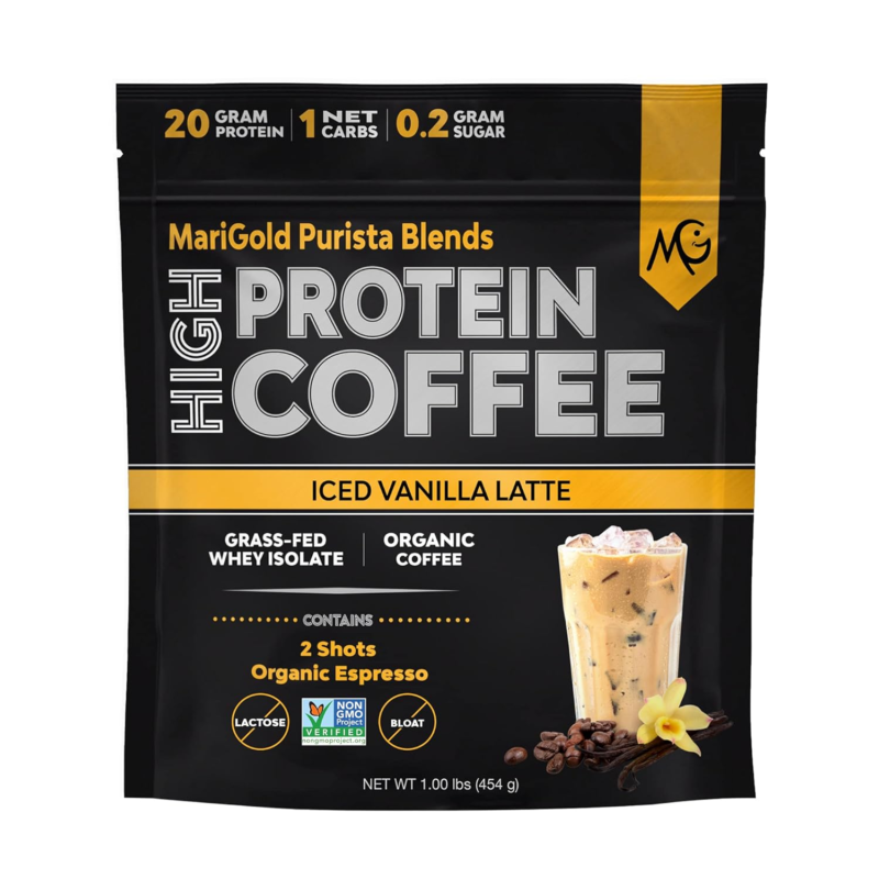 Marigold High Protein Coffee - Iced Vanilla Latte, 20G Grass-Fed Whey Protein Is