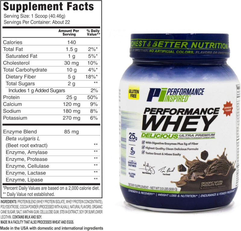 Performance Inspired Nutrition WHEY Protein Powder - All Natural - 25G - Contain