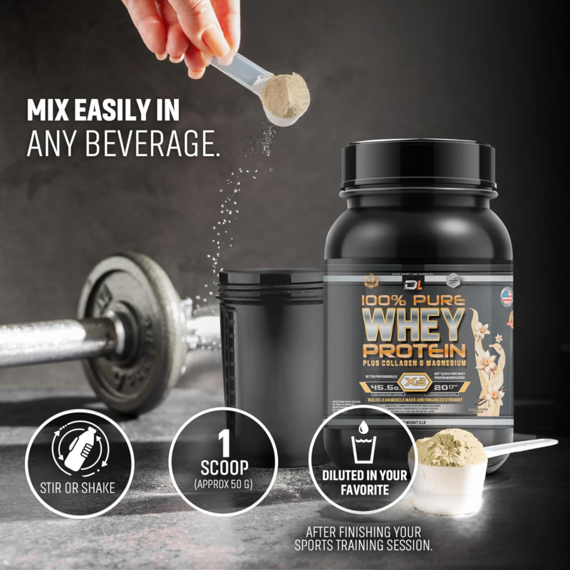 DL 100% Pure Whey Protein + Collagen + Magnesium | 43G. Protein & Essential Bcaa