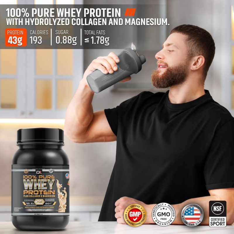 DL 100% Pure Whey Protein + Collagen + Magnesium | 43G. Protein & Essential Bcaa