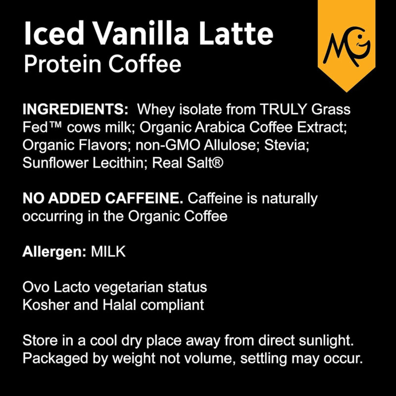 Marigold High Protein Coffee - Iced Vanilla Latte, 20G Grass-Fed Whey Protein Is