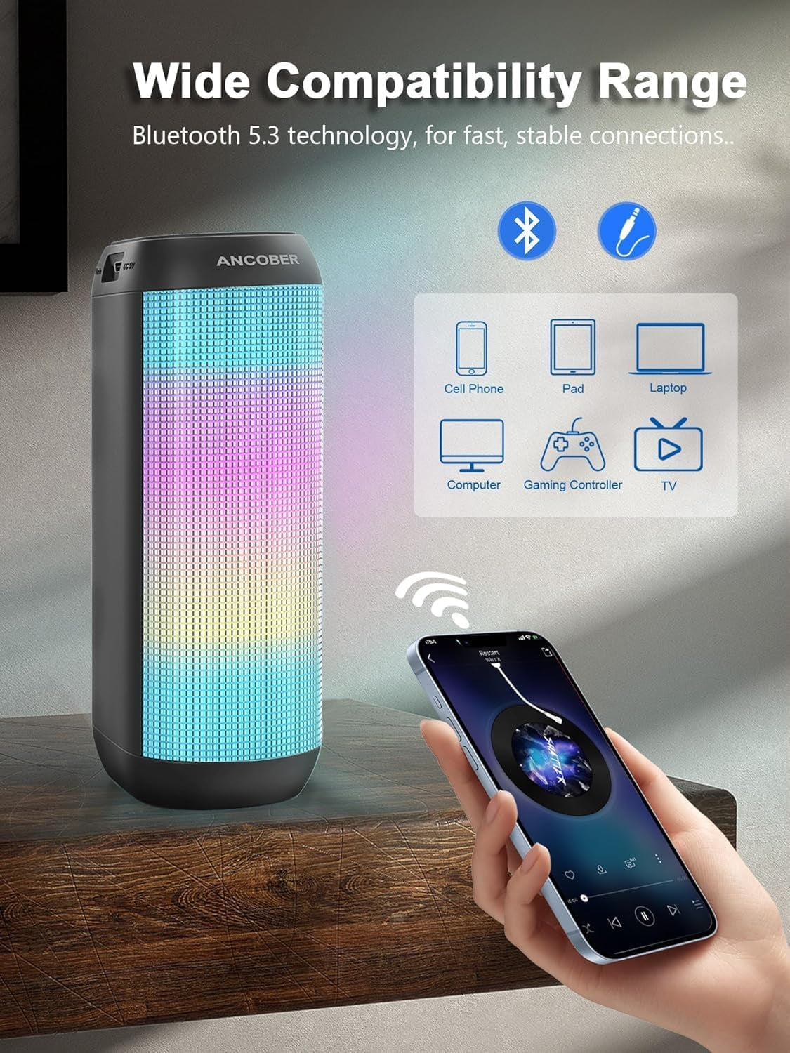 Portable Bluetooth Speaker, HD Stereo Sound Small Wireless Speaker with Cool Lights, TWS Pairing, IPX4 Waterproof, BT5.3 with AUX Input, for Camping Outdoor Party, Electronics Gadgets, Ideal Gifts