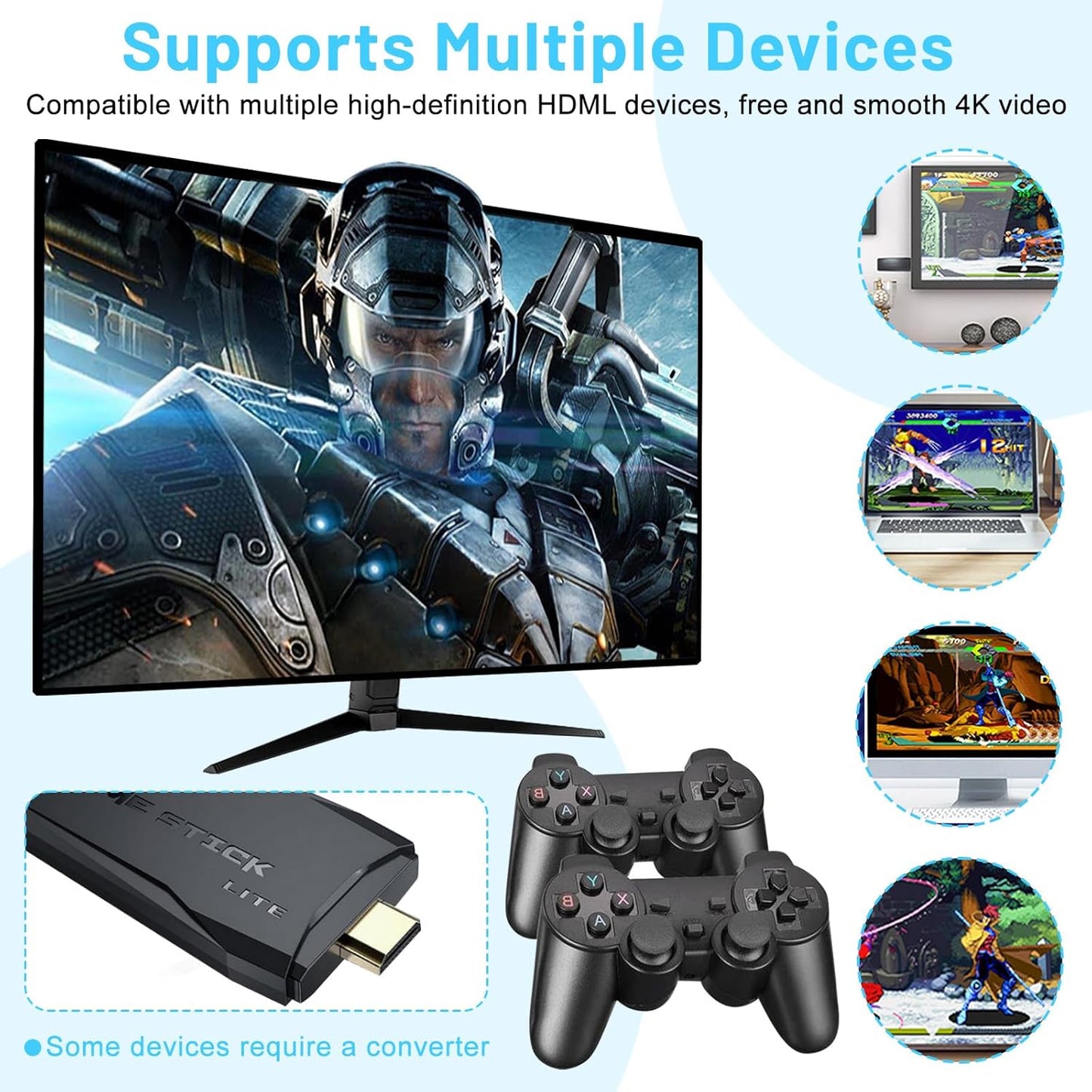 M8 PRO Wireless Game Console - Retro Gaming Consoles with Built in 20000+ Games, 9 Classic Emulators, 4K Hdml Output and 2.4Ghz Wireless Controller, Plug and Play Video Game Stick for TV(64G)