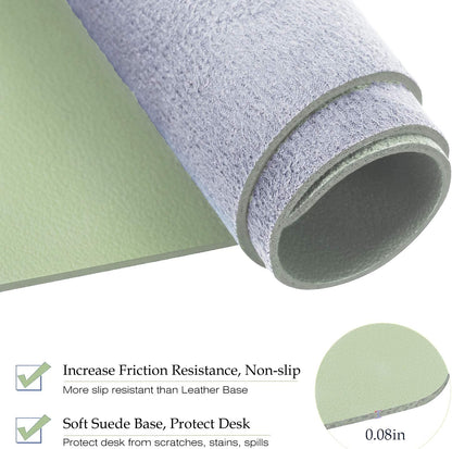 PU Leather Desk Pad with Suede Base, Multi-Color Non-Slip Mouse Pad, 32” X 16” Waterproof Desk Writing Mat, Large Desk Blotter Protector (Light Green)