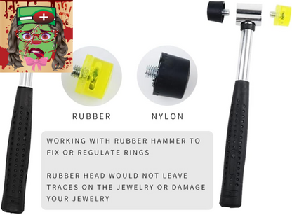 Jewelers Rubber Hammer Mallet with Wood Ring Mandrel Sizer Sizing Adjuster Ring