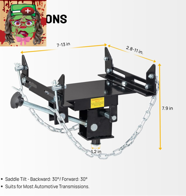 Transmission Jack Adapter for Cars, Trucks, and Other Vehicles, 1100 Lbs/0.5 T L