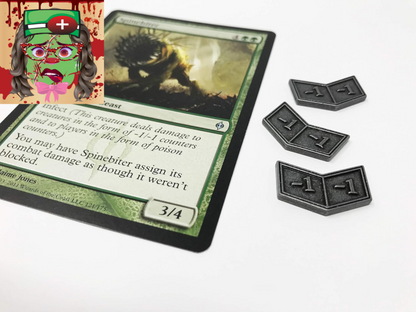 MTG Buff Counters +1/+1 and -1/-1 Set of 20 Metal Tokens - with Velvet Drawstrin