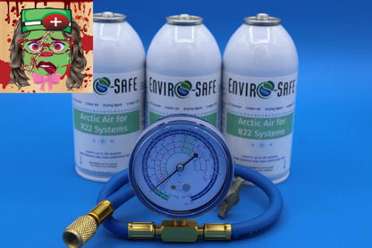 Envirosafe 3 Cans of Arctic Air for R22 and Brass Gauge