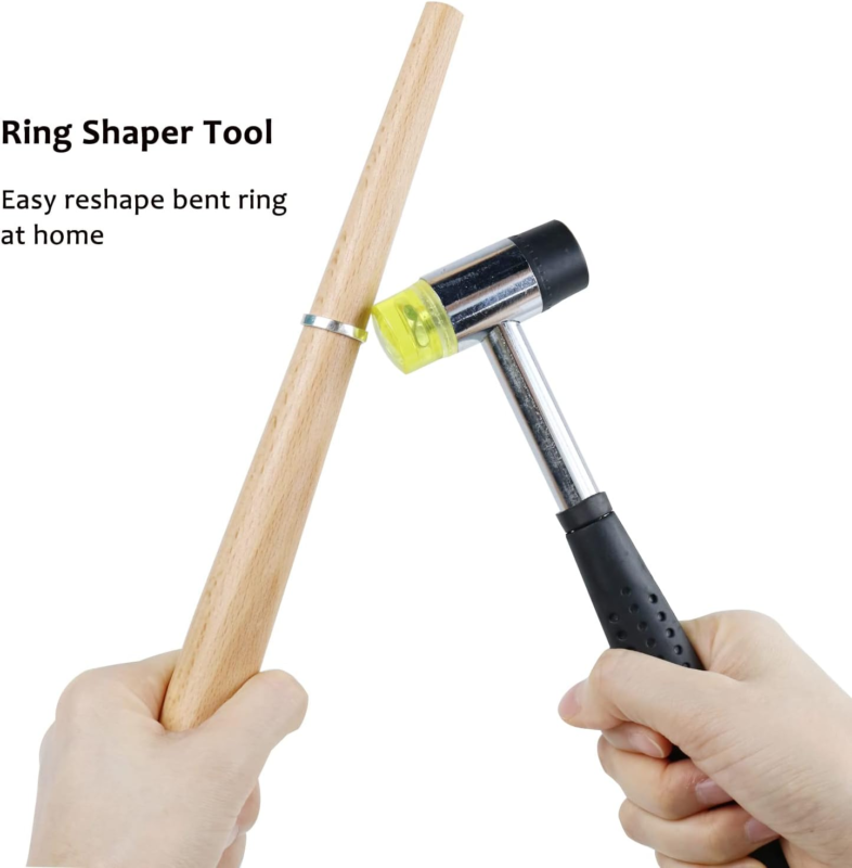 Jewelers Rubber Hammer Mallet with Wood Ring Mandrel Sizer Sizing Adjuster Ring