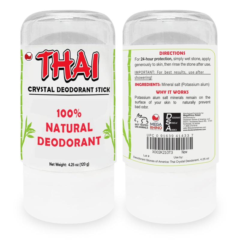 2-PACK Thai Crystal Deodorant Salt Stone - Clinically Tested, Dermatologist Appr