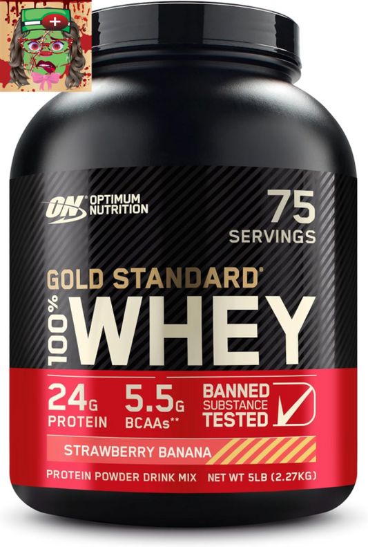 Optimum Nutrition Gold Standard 100% Whey Protein Powder, Strawberry Banana, 5 P