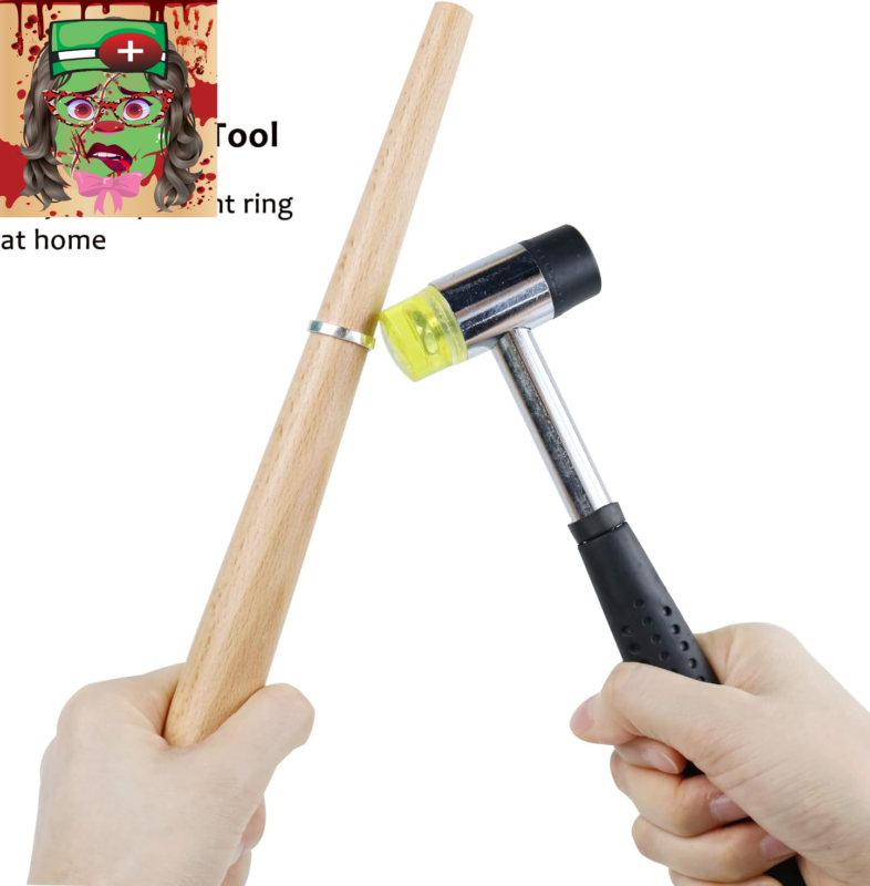 Jewelers Rubber Hammer Mallet with Wood Ring Mandrel Sizer Sizing Adjuster Ring
