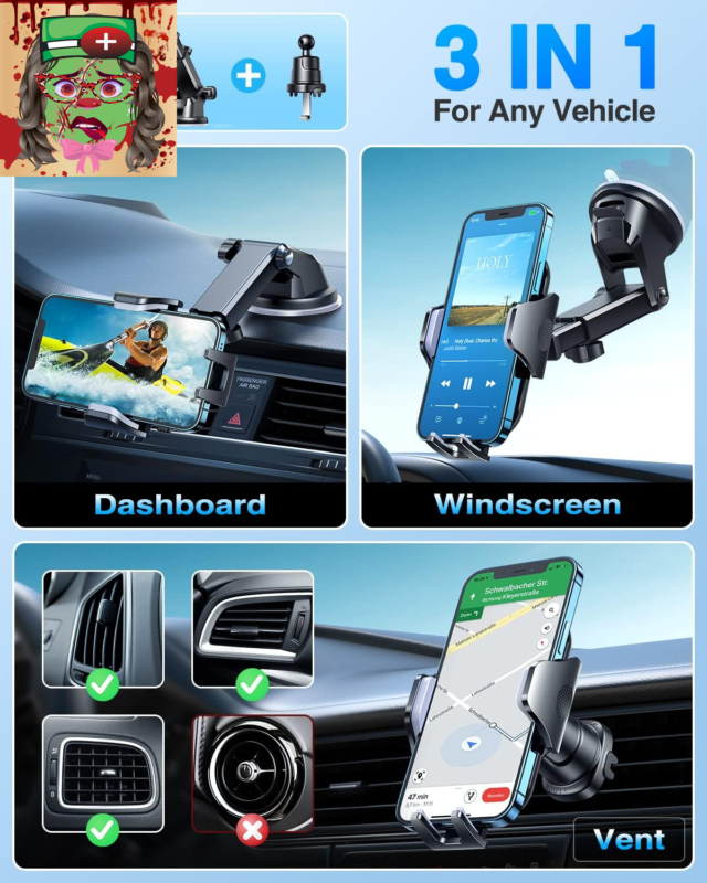 [Longest Lasting] True Military-Grade Car Phone Holder Strongest Suction & Clip