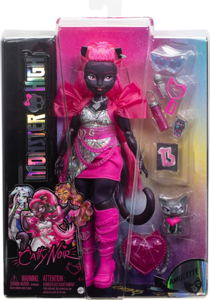 Catty Noir Doll, Werecat with Pet Cat Amulette & Accessories like Backpack, Musi