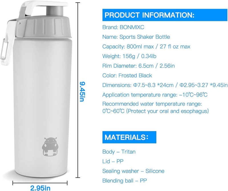 Tritan Copolyester Shaker Bottle for Protein Mixes BPA/BPS/BPF Free Protein Shak