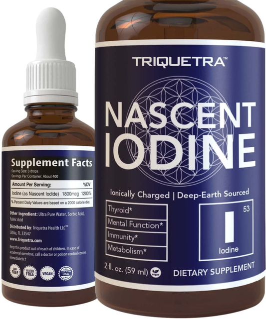 Nascent Iodine Supplement 400 Servings, Glass Bottle, Vegan, 1800 Mcg - 600 Mcg