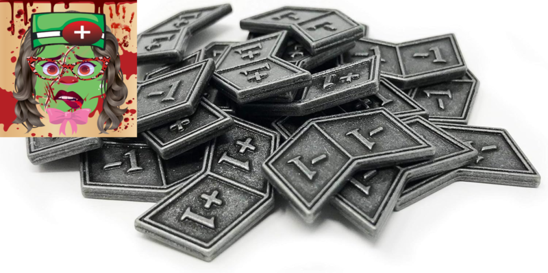 MTG Buff Counters +1/+1 and -1/-1 Set of 20 Metal Tokens - with Velvet Drawstrin