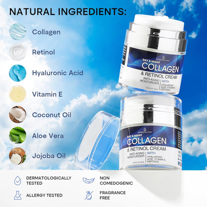 Collagen Cream for Face with Retinol and Hyaluronic Acid, Day and Night anti Agi