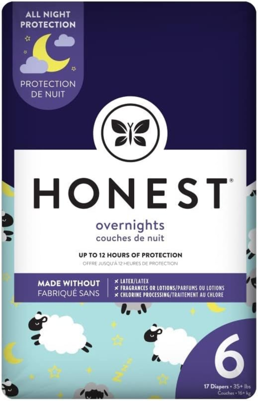 Honest, Overnight Diapers Sleepy Sheep Size 6, 25 Ounce, 17 Count