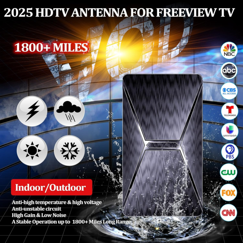 2025 Upgraded TV Antenna Indoor, 1800+ Miles Range Smart TV Antenna for Local Ch