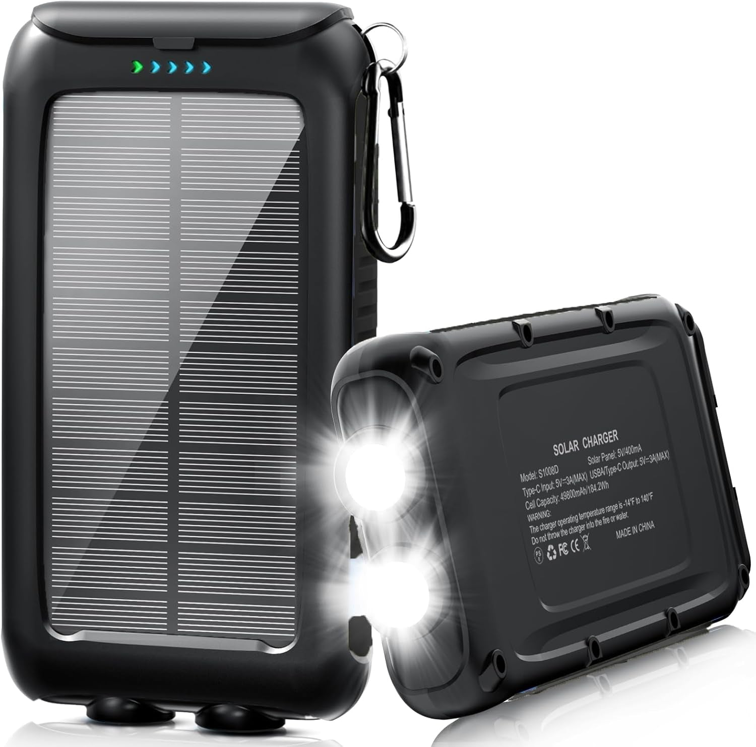 Solar-Charger-Power-Bank-49800Mah Portable Solar Phone Charger with LED Flashlight/15W Fast Charge USB C Waterproof External Backup Battery Pack for All Cell Phones & Electronic Devices