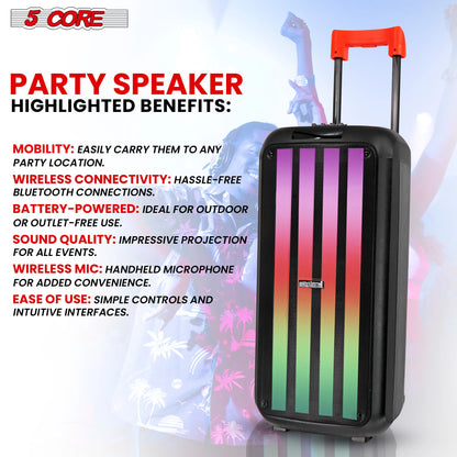 5Core Bluetooth Party Speaker 8 Inch PA RGB Partybox Karaoke Machine + 2 Wireless Mic