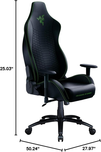 Iskur X Ergonomic Gaming Chair Black/Green - Leather Upholstered Adjustable Armrests High-Density Foam Cushions