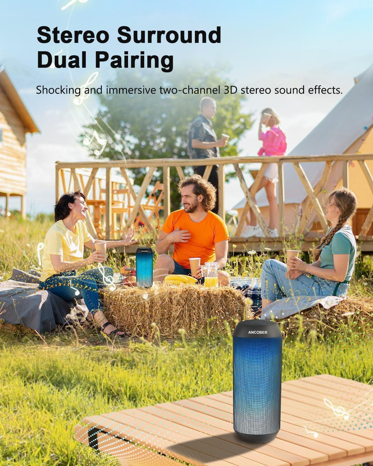 Portable Bluetooth Speaker, HD Stereo Sound Small Wireless Speaker with Cool Lights, TWS Pairing, IPX4 Waterproof, BT5.3 with AUX Input, for Camping Outdoor Party, Electronics Gadgets, Ideal Gifts