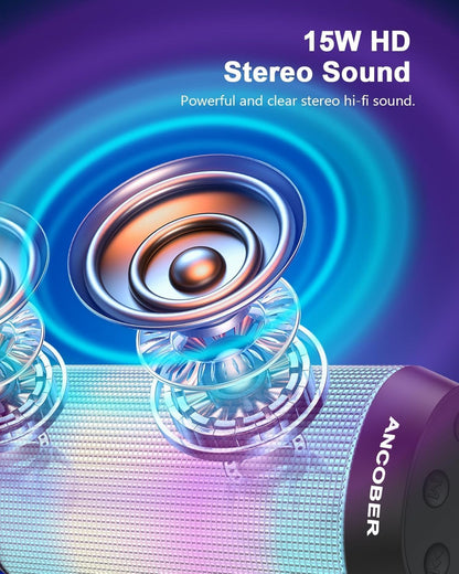 Portable Bluetooth Speaker, HD Stereo Sound Small Wireless Speaker with Cool Lights, TWS Pairing, IPX4 Waterproof, BT5.3 with AUX Input, for Camping Outdoor Party, Electronics Gadgets, Ideal Gifts