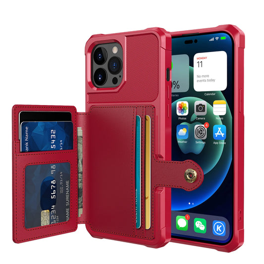 Iphone 14 Pro Max Wallet Case, Shockproof Rubber Card Holder Wallet PU Leather Back Phone Case Kickstand Protective Scratch Hybrid Bumper Shell for Apple Iphone 14 Pro Max 6.7 Inch, Red