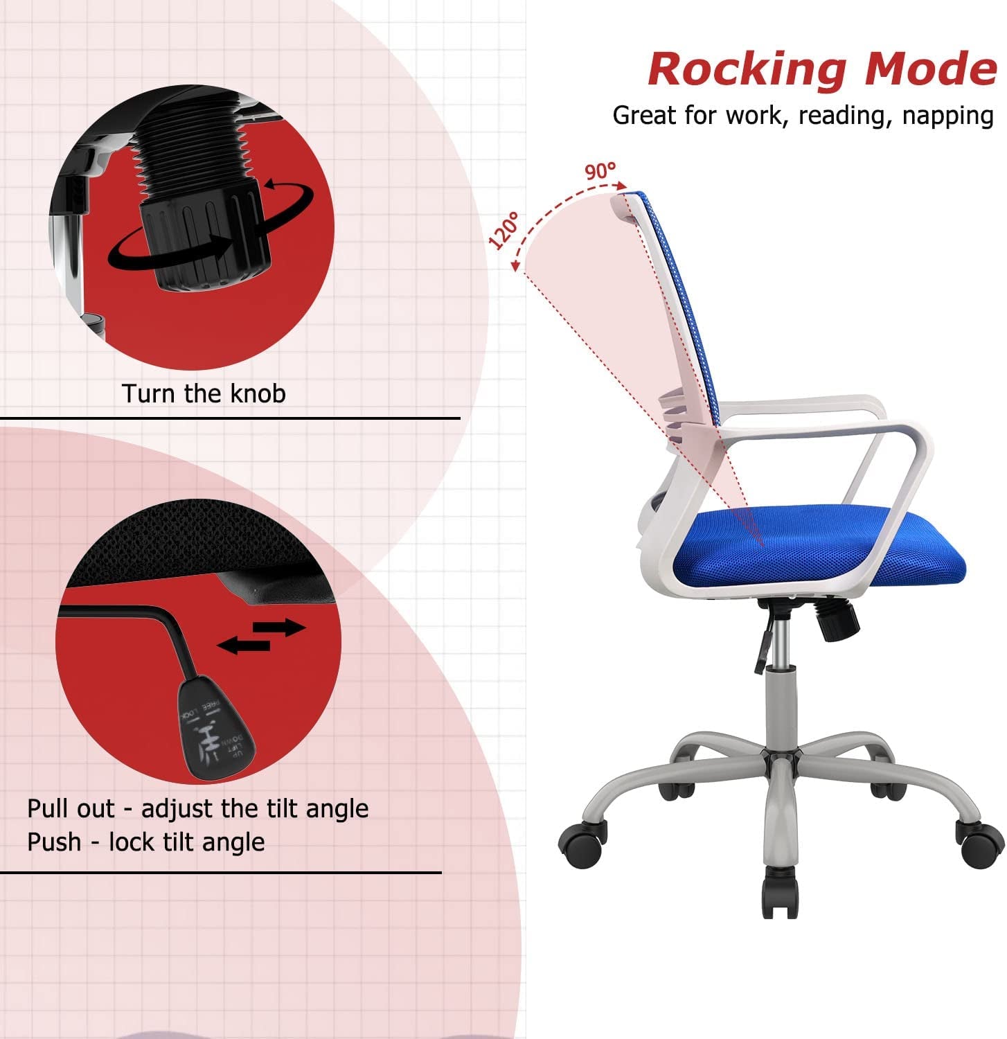 Office Chair, Desk Chair Ergonomic Office Chair Computer Chair, Home Office Desk Chairs with Wheels Mesh Office Chair, Rolling Task Chair with Armrests Mid Back