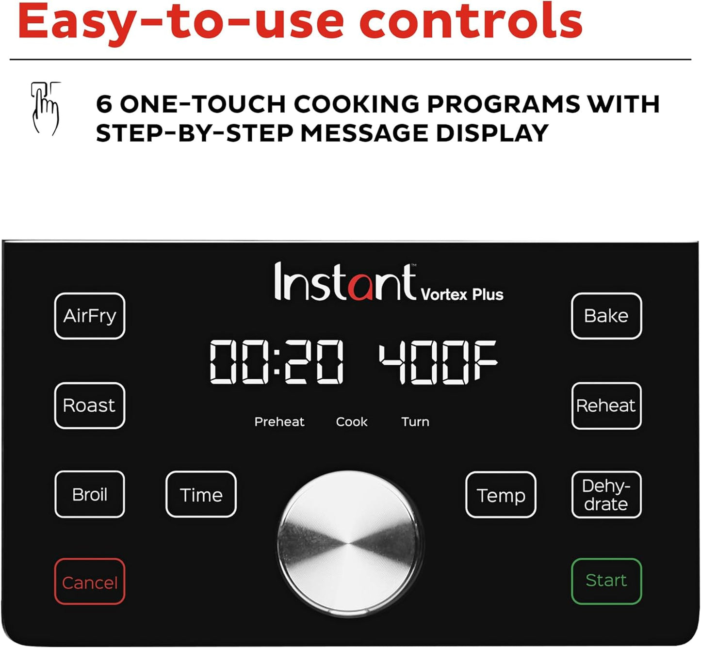 Vortex plus 6QT XL Air Fryer, 6-In-1, Broils, Dehydrates, Crisps, Roasts, Reheats, Bakes for Quick Easy Meals, 100+ In-App Recipes, Dishwasher-Safe, from the Makers of , Black