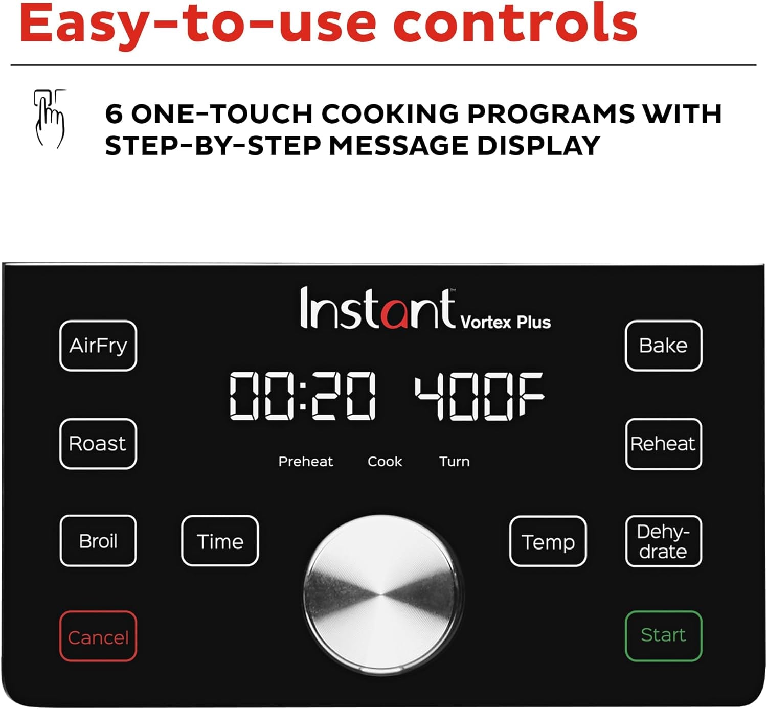 Vortex plus 6QT XL Air Fryer, 6-In-1, Broils, Dehydrates, Crisps, Roasts, Reheats, Bakes for Quick Easy Meals, 100+ In-App Recipes, Dishwasher-Safe, from the Makers of , Black