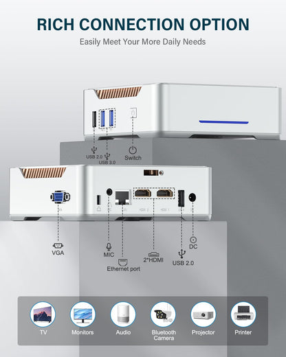 KAMRUI GK3Plus Mini PC, 16GB RAM 512GB M.2 SSD Mini Computers,12th Gen Alder Lake N95 (up to 3.4GHz) Micro PC, 2.5''SSD, Gigabit Ethernet,4K UHD,WiFi,BT,VESA/Home/Business Small pc