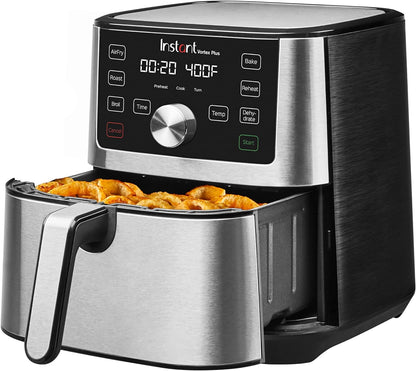 Vortex plus 6QT XL Air Fryer, 6-In-1, Broils, Dehydrates, Crisps, Roasts, Reheats, Bakes for Quick Easy Meals, 100+ In-App Recipes, Dishwasher-Safe, from the Makers of , Black