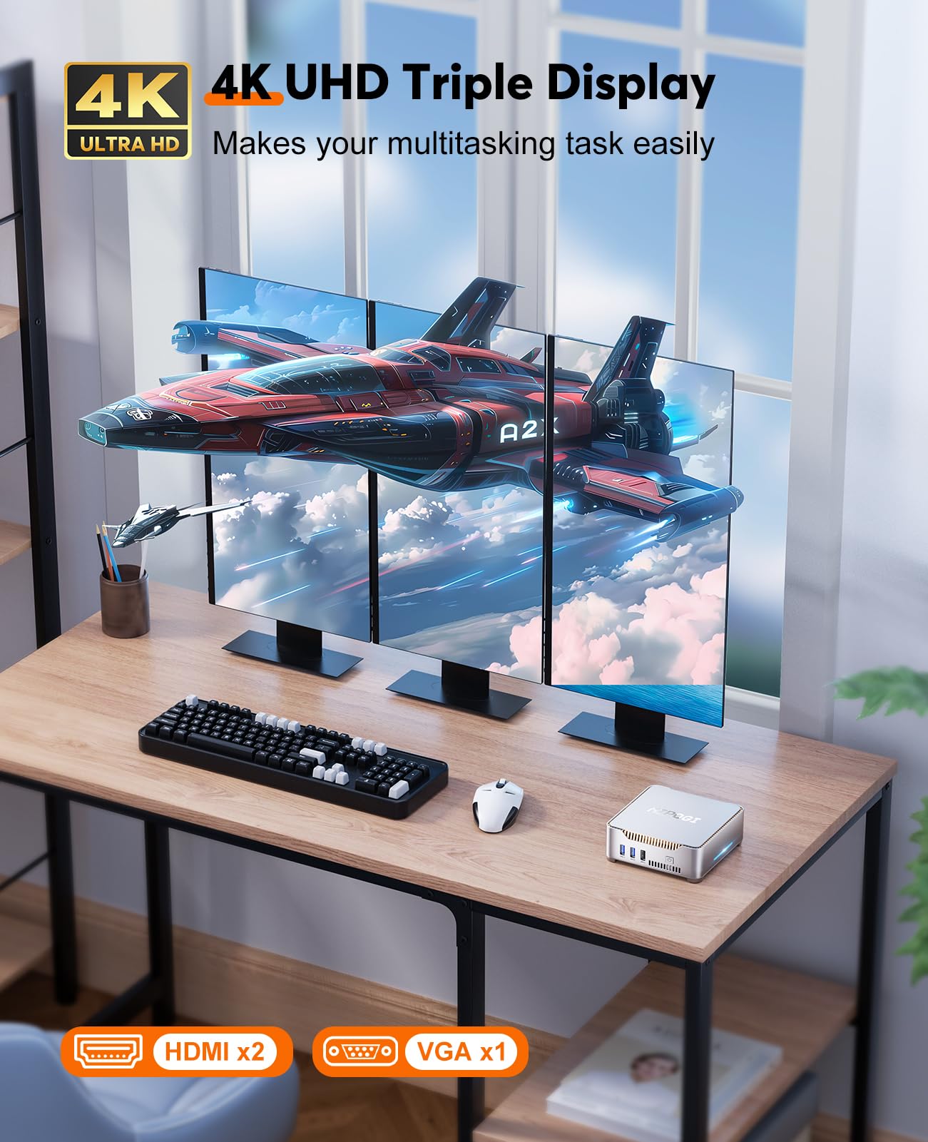 KAMRUI GK3Plus Mini PC, 16GB RAM 512GB M.2 SSD Mini Computers,12th Gen Alder Lake N95 (up to 3.4GHz) Micro PC, 2.5''SSD, Gigabit Ethernet,4K UHD,WiFi,BT,VESA/Home/Business Small pc