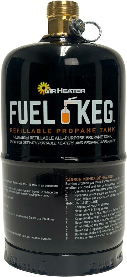 Fuel Keg. - 1 Lb. / 16 Oz. Empty Refillable Propane Tank – DOT Certified, Black